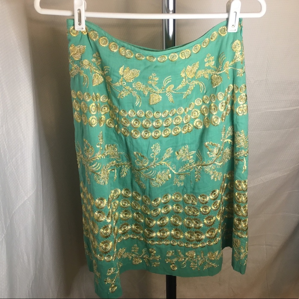 Beth Bowley | Women’s Designer Teal Skirt w/Gold Embroidery